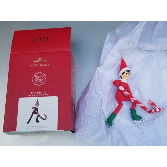 Hallmark Keepsake Ornament Elf on the Shelf Elf on Ice 2021 Candy Cane Hockey - Picture 1 of 2